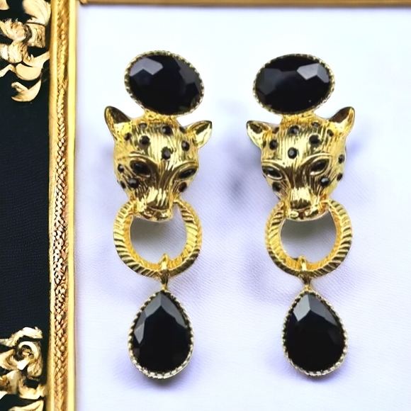 Jewelry - Luxury Panther Oversized Doorknocker Statement Earrings